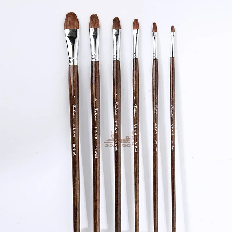 Weasel hair Brown rod gouache art brush 6 pcs sets watercolor pen horse hair nylon mixing hair oil painting brush