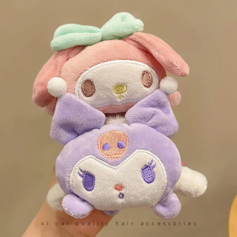 Anime Sanrio My Melody Hairpin Clip Kuromi Cinnamoroll Pompompurin Winter Shark Grab Clip Plush Doll Girl Kawaii Headwear Gifts