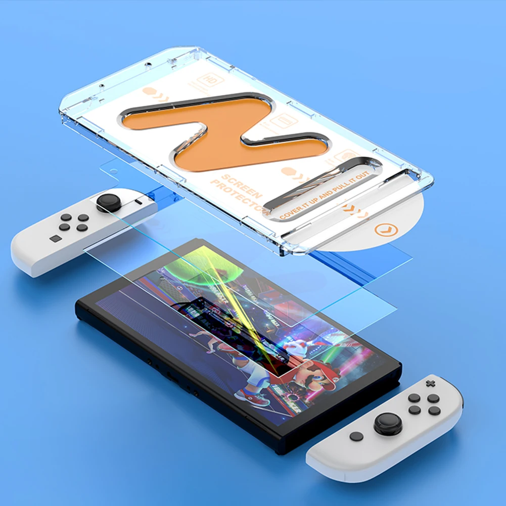 ฟิล์มป้องกันหน้าจอ1/2ชิ้นกันระเบิดฟิล์มใส HD พร้อมตัวติดฝุ่นทำความสะอาดบ้านสำหรับสวิตช์/สวิตช์เปิดปิด