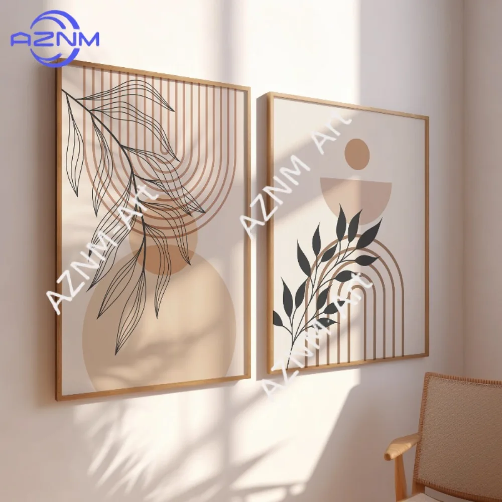 1/2Pcs Green Botanical Wall Art Set of 2, Terracotta Arch Abstract Canvas Prints, Minimal Modern Leaf Posters Wall Art
