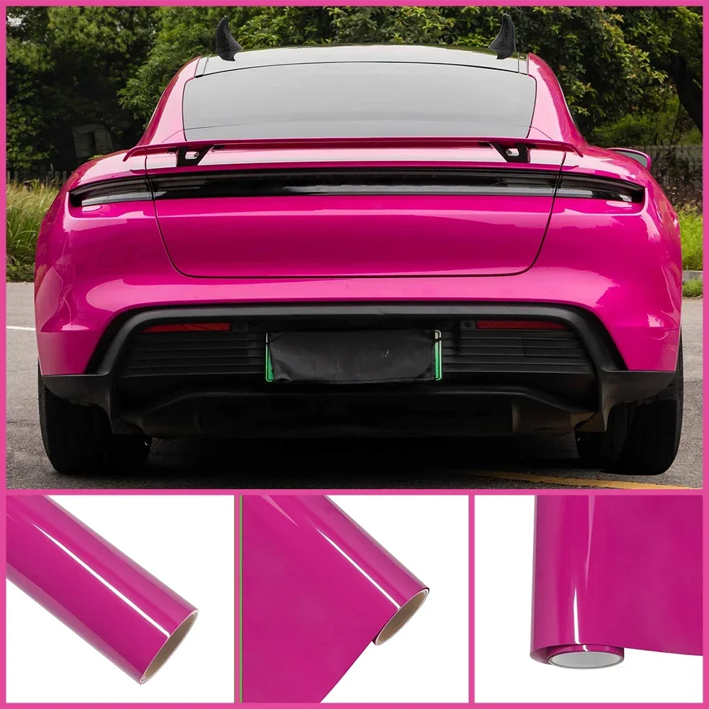 Ultra Glossy Magenta Rose Red PET Wrap Vinyl Film Car Whole Body DIY PVC Decals Protective Sticker Cover Auto Tuning Accessories