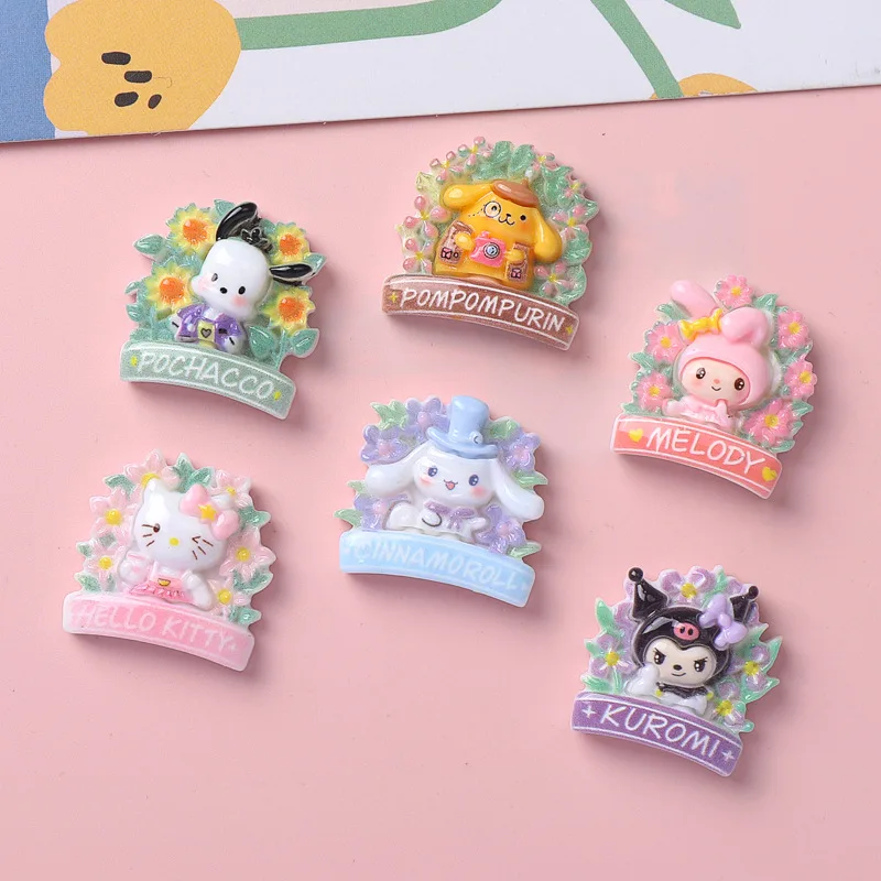 10Pcs New Mini Kawaii Cartoon Flower garland animal Series Flat Bottom Scrapbook  DIY Jewelry Making Hairwear Accessorie A32