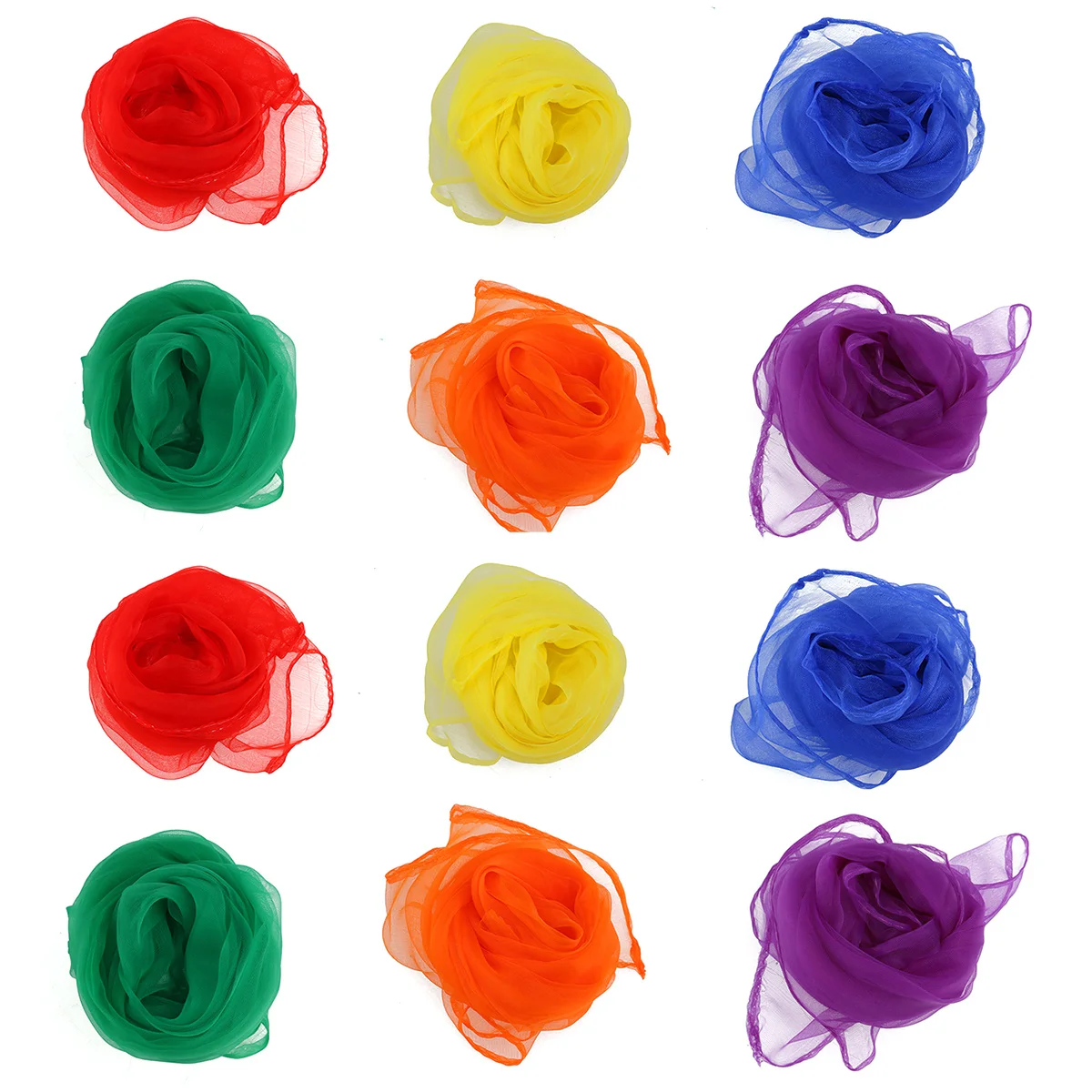 

12pcs Tinksky Square Silk Scarf 60X60Cm Soft Skin-Friendly Dance Scarves For Kids Performance Rhythm Juggling Scarves Assorted