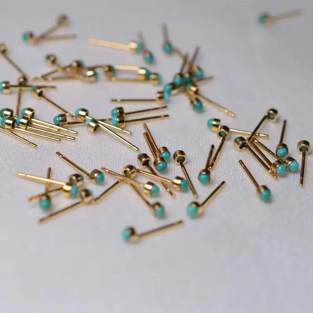 Minimalism 18k Gold Plated Eco-friendly Metal Turquoise Ear Stud Tiny Piercing Fine Jewelry for Female Male Basic Gems Earrings
