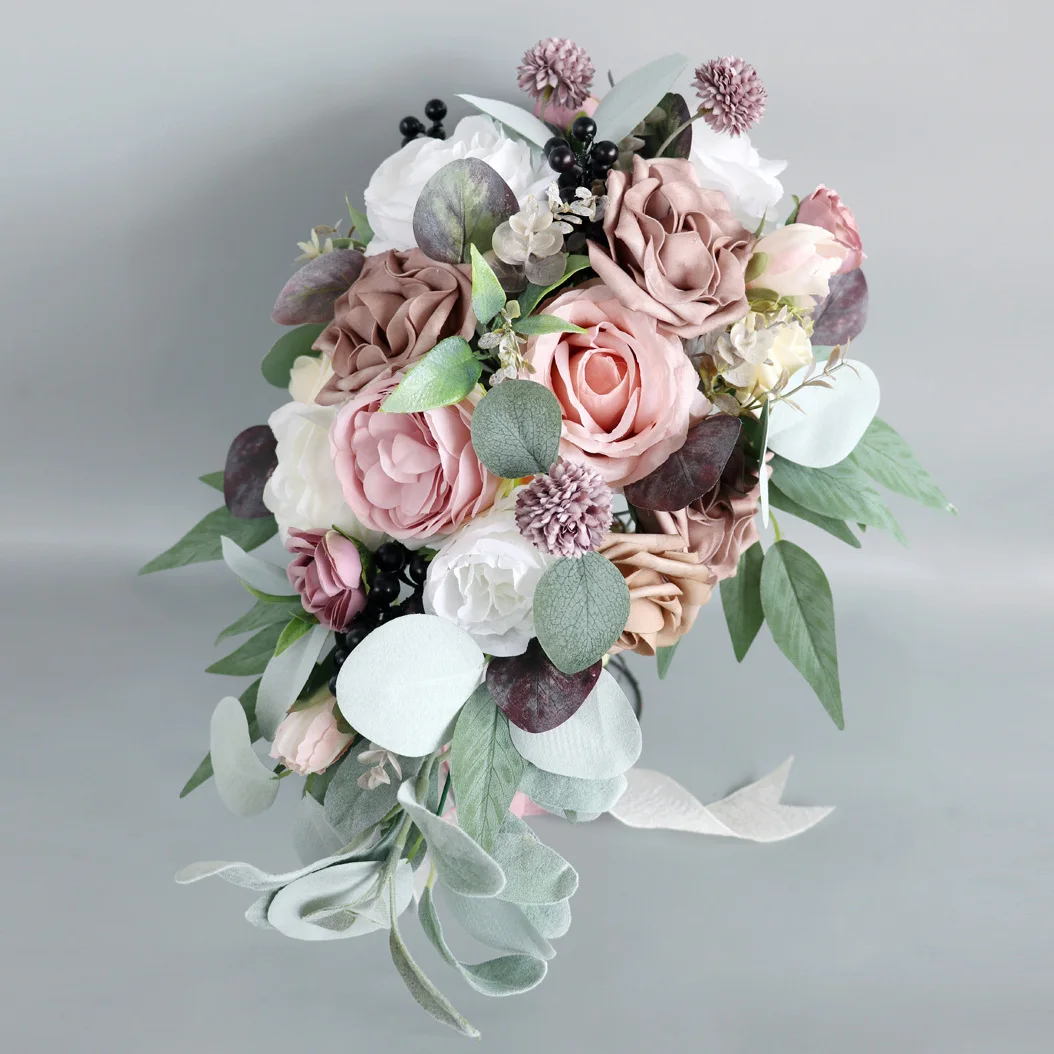 يتوهم باقات الزفاف الطويلة زهور الزفاف باقة الزفاف 26*45 سنتيمتر اكسسوارات الزفاف