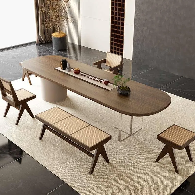 Modern Minimalist Tea Table and Chair Set for Office Chinese Large Solid Wood Tea Table for Gongfu Tea Nordic Light Luxury