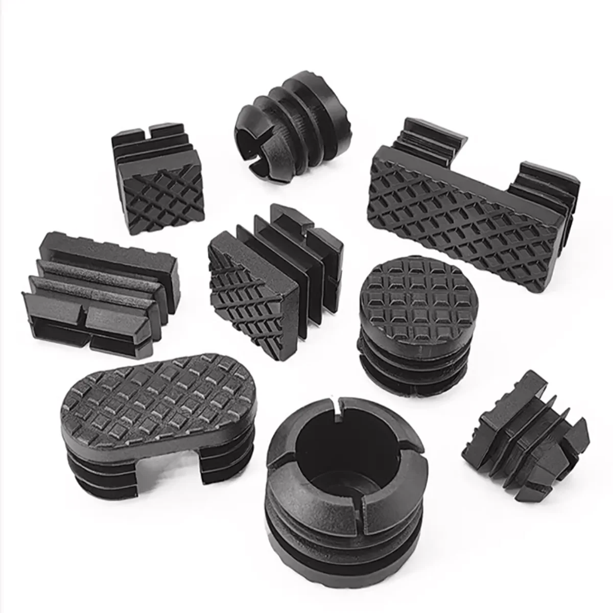 Black Square Round Oval Rectangle Plastic Ribbed Blanking End Caps Tube Pipe Inserts Plug Bung Box Section 16mm-60mm  ﻿