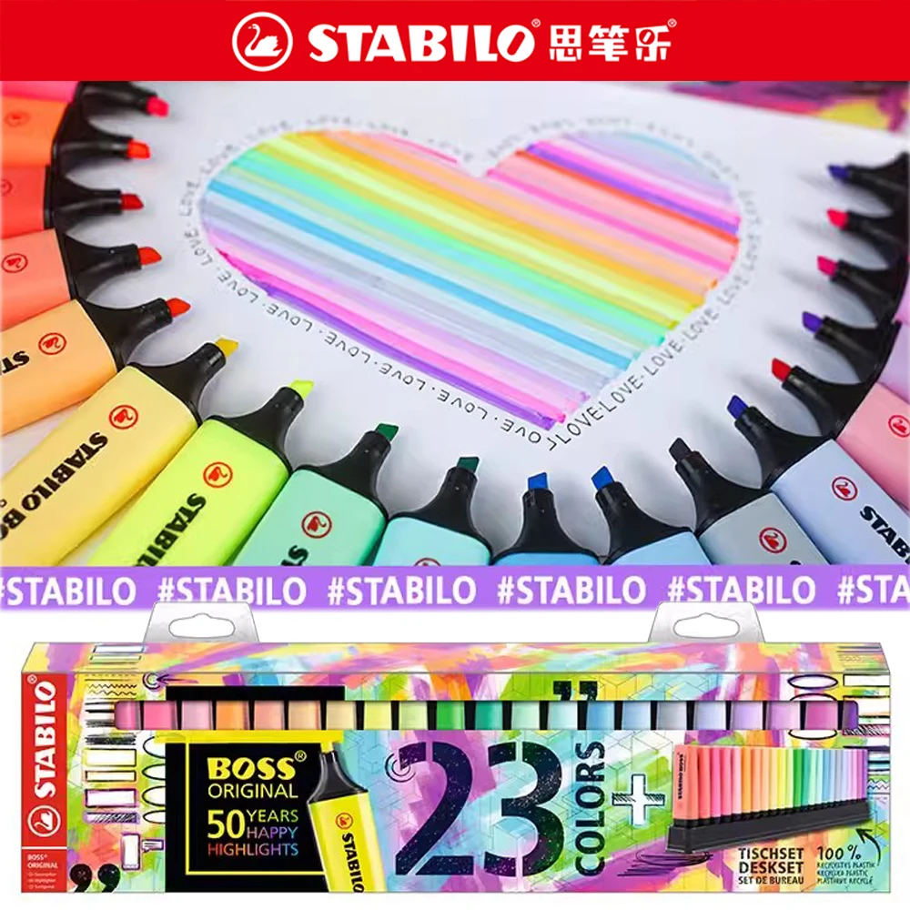 23Colors Germany Stabilo Boss Highlighters Pastel Ink Pen Marker 50th Anniversary Desk Set Office Art Stationery School Supplies