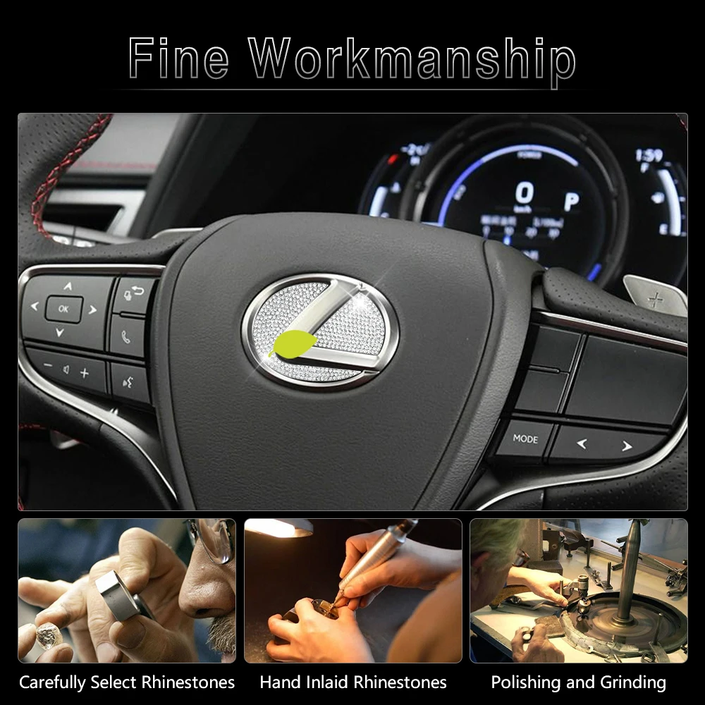 DIYSMART for Lexus Accessories Bling Steering Wheel Logo Emblem Cover NX RX IS ES GX GS LC LS UX Sticker Decals Crystal Silver - view 5