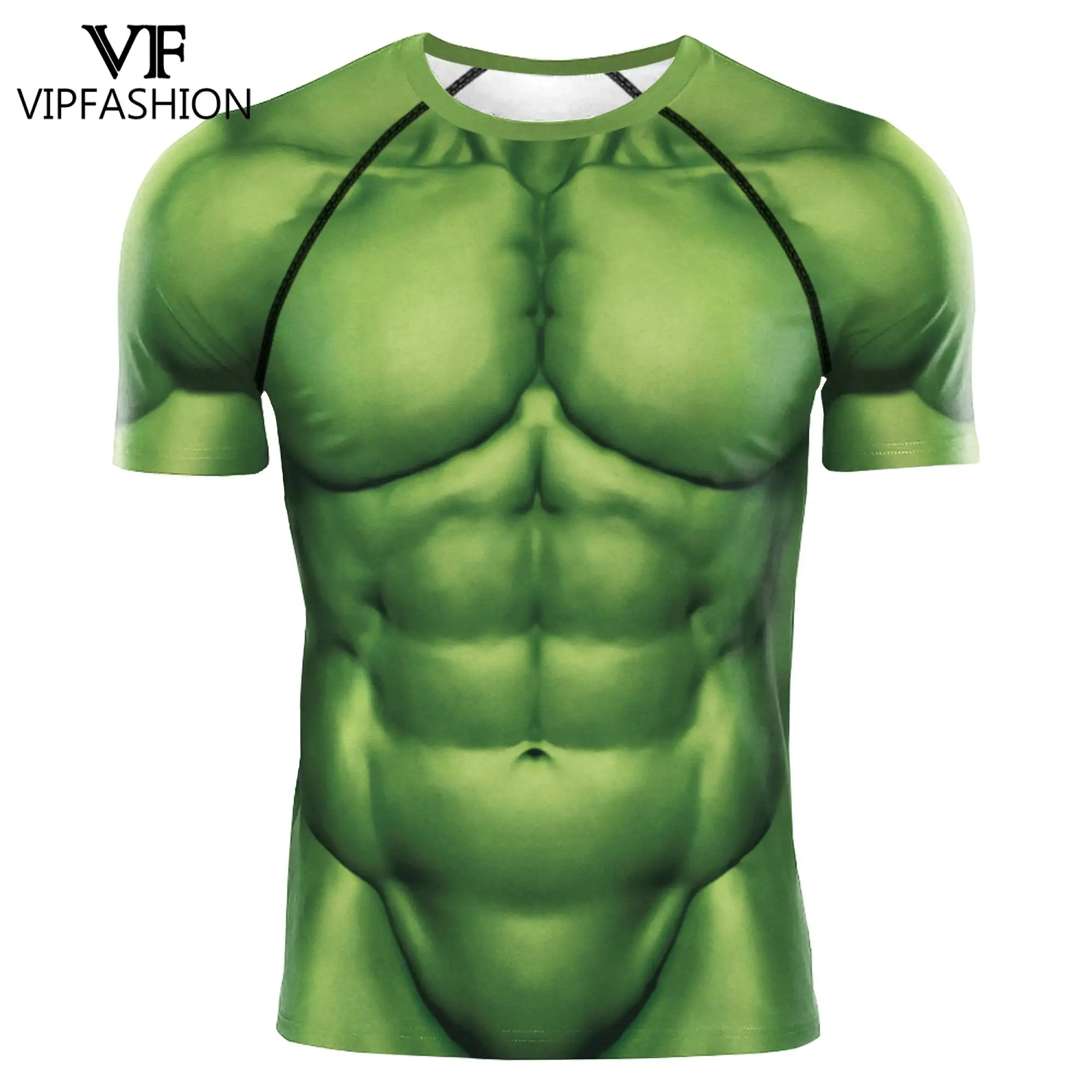 VIP FASHION Green Muscle T-shirt Man Superhero Compression Shirt Top Tee Male Long Sleeve Gym Clothing Cosplay Party Wear