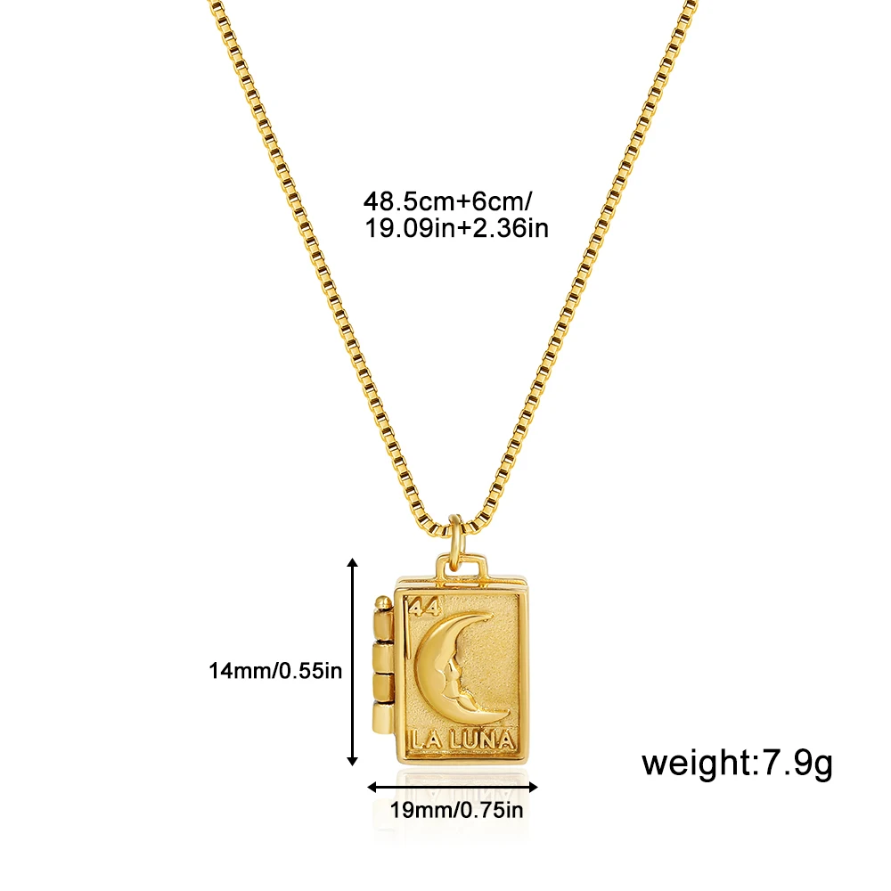 Vintage Moon Heart Square Geometric Photo Frame Locket Necklace for Women Stainless Steel Choker Necklaces Collar Jewelry Gifts