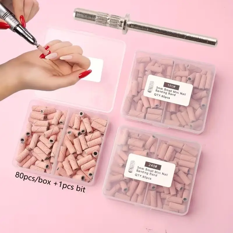 Mini bandas de lijado para uñas, máquina eléctrica de 3,1mm, 80 Uds., brocas para uñas, removedor de esmalte acrílico, limas, herramienta accesorio para uñas