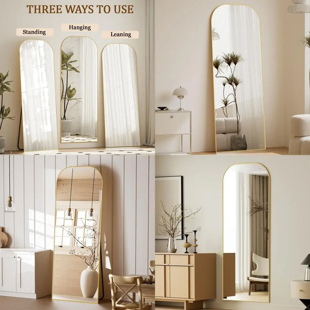 

56x21 Inch Full-Length Gold Dome Top Square Edge Floor Mirror with Stand for Living Room and Bedroom