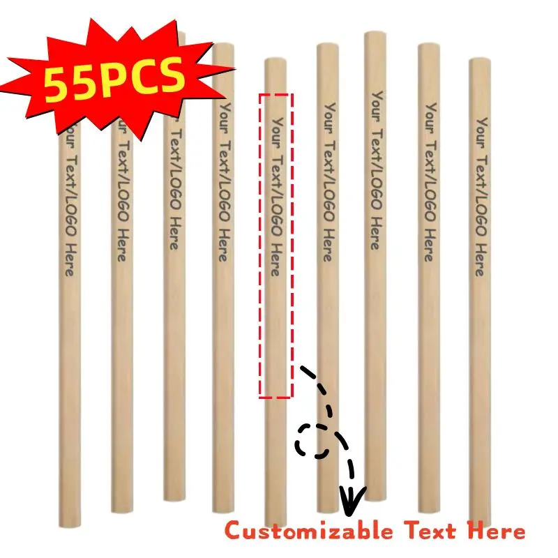 55PCS Customizable HB Wooden Pencils Smooth Writing Promotional Corporate Gifts School Office Supplies Custom Logo
