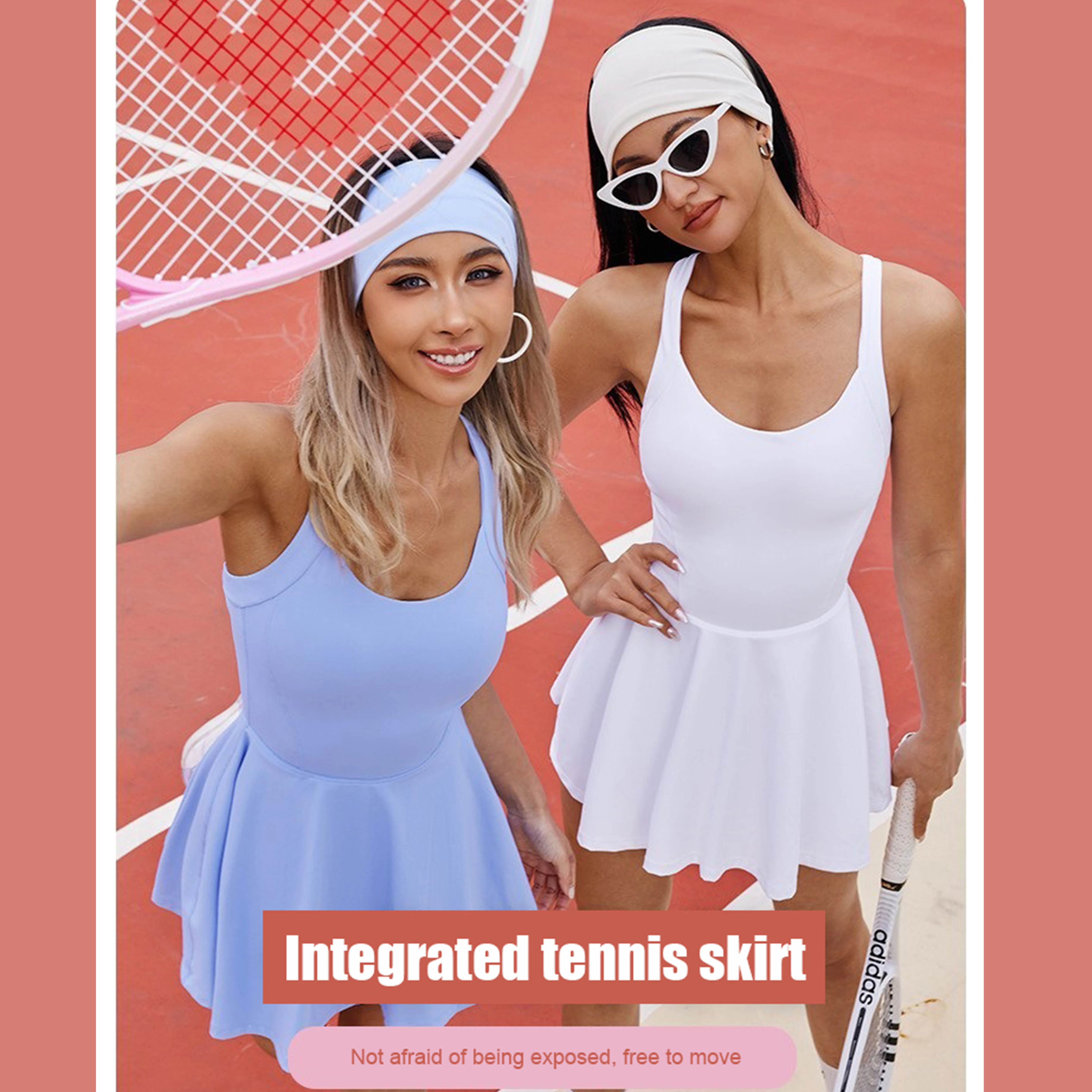 Women Tennis Dress One-Pieces Slim Fit Soft Sports Sets Golf Badminton Skorts Back Cross Tracksuits With Chest Pads Yoga Suits