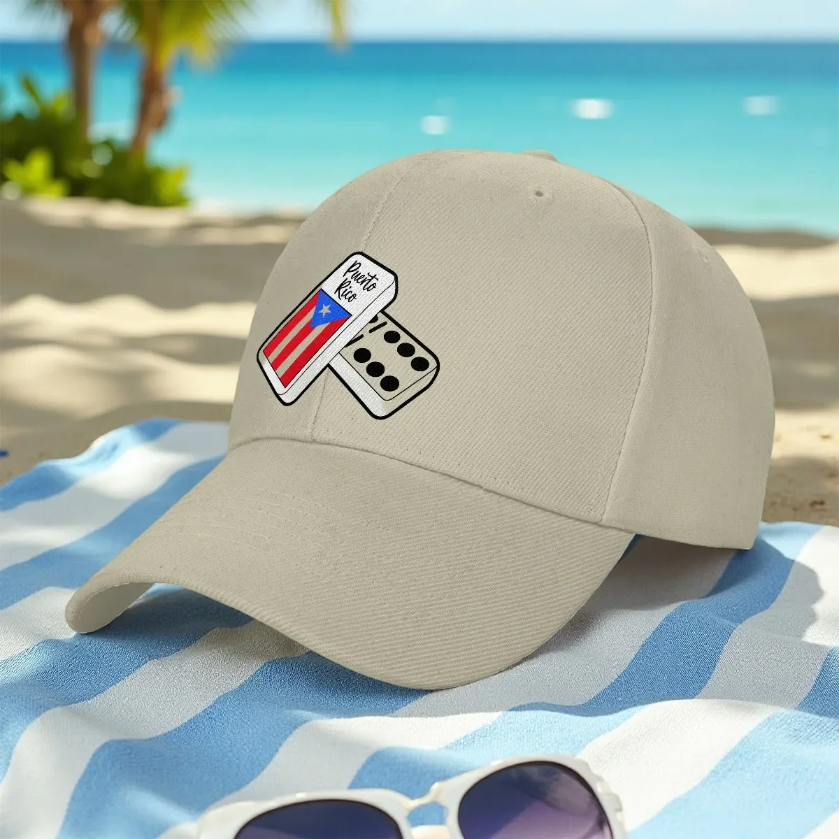 Custom Hat 1pc Of A Baseball Cap Featuring A Puerto Rican Flag Dice Design, Showcasing Cultural Pride. This Adjustable, Lightwei