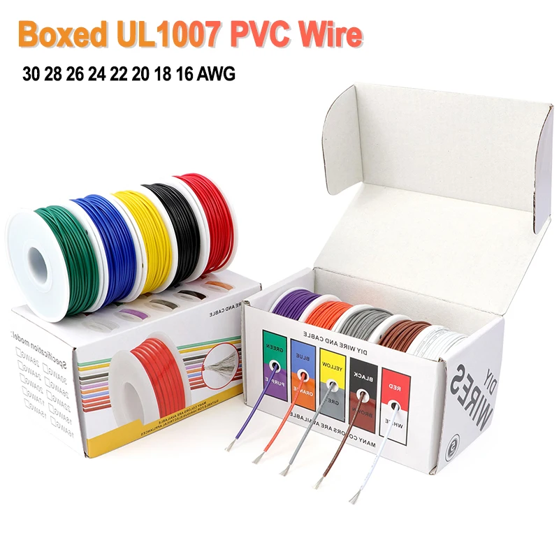 Boxed UL1007 Wire Kit (5 Colors Mix Kit) PVC Insulated Tinned Copper 30 28 26 24 22 20 18 16AWG 300V Stranded Electrical Wire