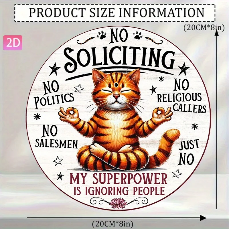 2D Flat - Flat 2D Wall Sign - of Vintage Aluminum | Round Decorative Plate Measuring 8.0X8.0 inch with a Humorous Cat Design for