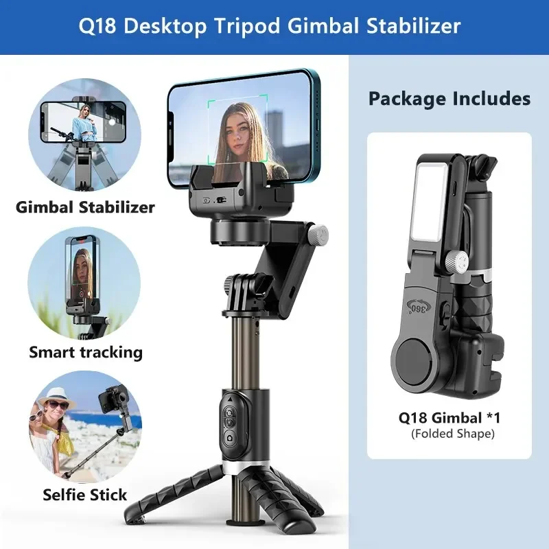 360 Rotation Following Shooting Mode Handheld Gimbal Stabilizer Selfie Stick Tripod For iPhone Phone Smartphone Live Photography