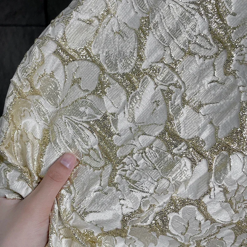 Golden Floral Pleated Convex Textured Jacquard Fabric Jacket Bags High-end Clothing Designer Fabrics Transformation