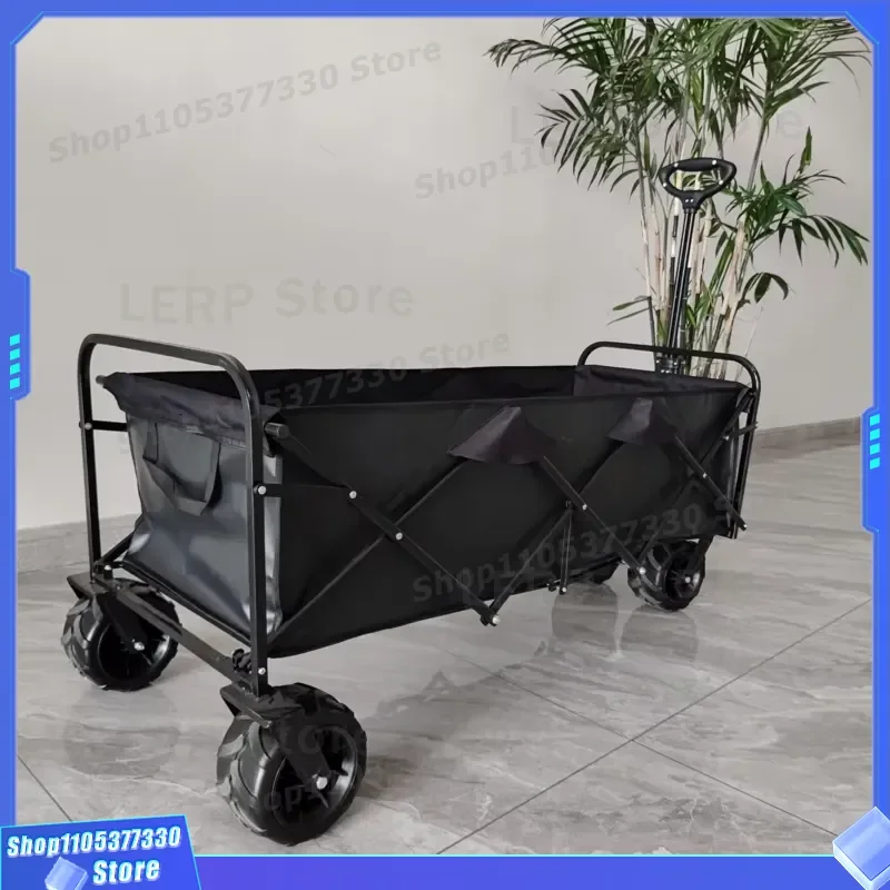 High Quality Camping Outdoor Shopping Foldable 4-Wheel Trolley 100kg Load-Bearing Storage Tools OEM Customizable Black Cart