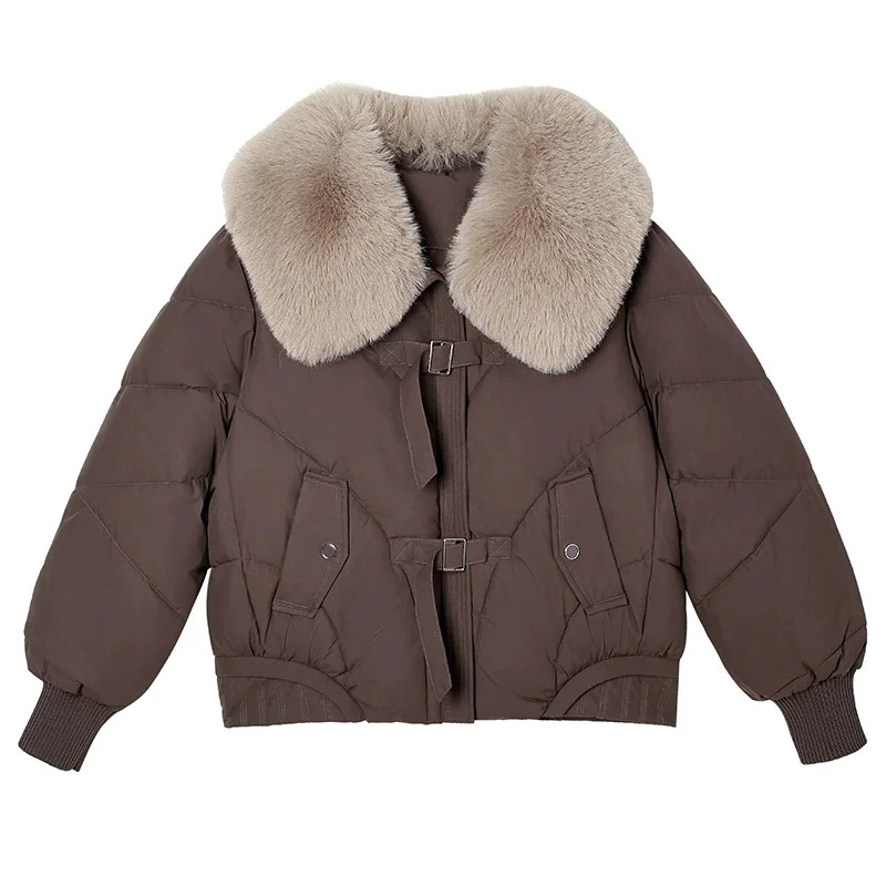 2025 Fashion Big Fur Collar Winter Parkas Women's Short Cotton-padded Jacket Thicken Warm Coat Streetwear Lady Loose Outerwear