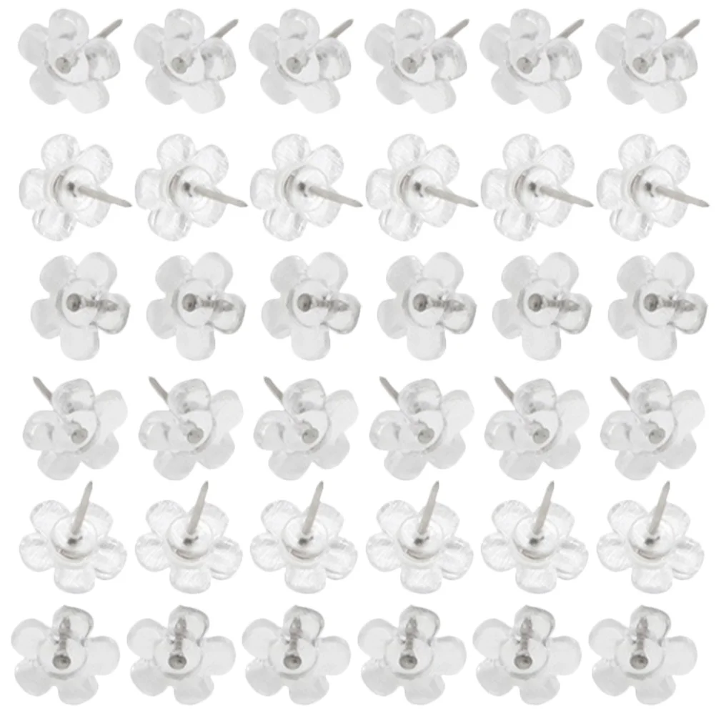 

100Pcs Transparent Flower Shaped Thumb Tacks Multi-Function Push Pins Map Supplies Delicate Compact Small Thumbtacks