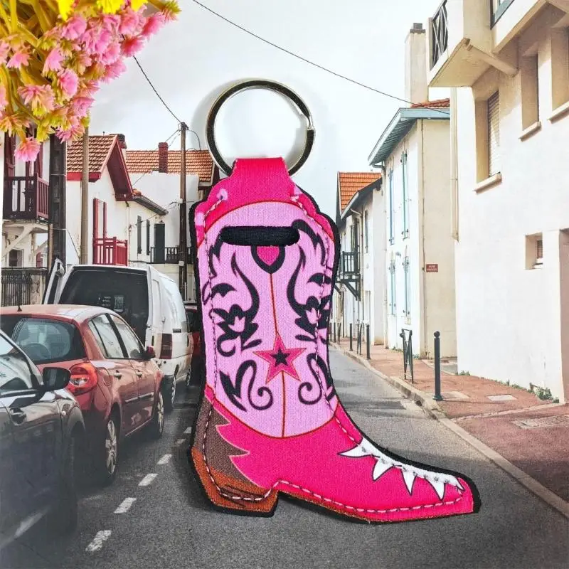  12pcs Cowboy Boot Lipsticks Holder Keychains Pink Theme Western Accessory Lightweight and Stylish Keyring