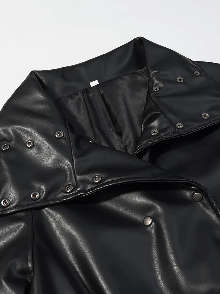 Giacca in similpelle a maniche lunghe con vita doppiopetto versatile in stile europeo e americano autunno nuova moda femminile