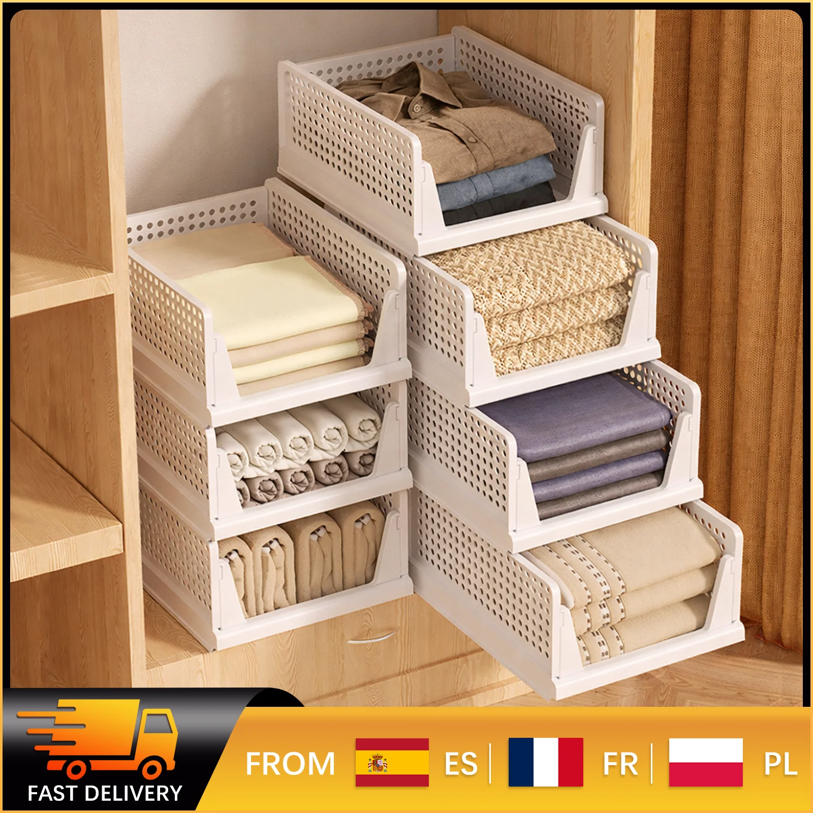 Lot de 4 boîtes de rangement pliables pour tiroirs, empilables, pour vêtements et sous-vêtements, pour armoire, placard, cuisine, salle de bain, bureau