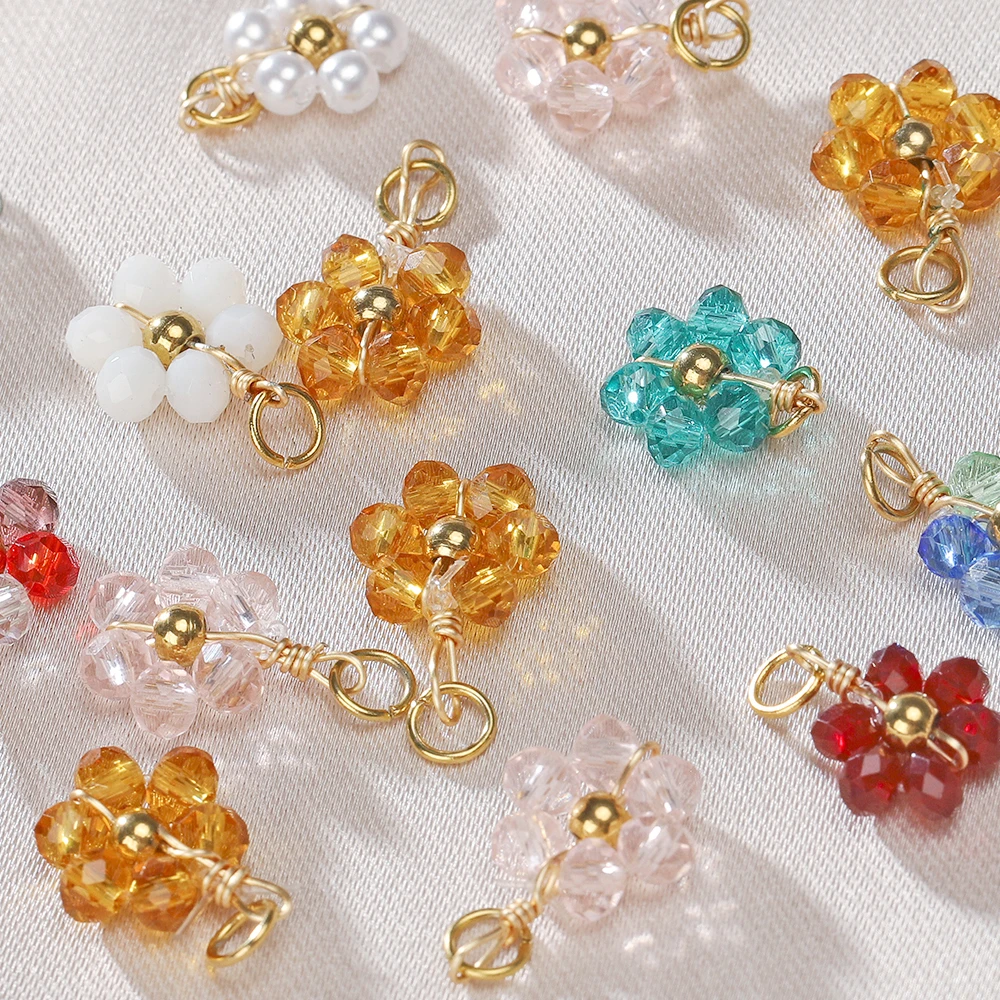 New 20pcs Stainless Steel Blue Flower Crystal Beads Charms Pendants Necklace Bracelets Jewelry Making DIY Handmade Accessories