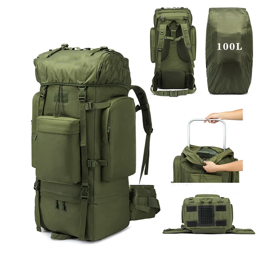 

Tactical 100L Backpack Multifunctional U Shaped Aluminum Frame Rubber Bottom Pad Large Capacity Storage Bag for Mountaineering