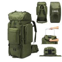 Tactical 100L Backpack Multifunctional U Shaped Aluminum Frame Rubber Bottom Pad Large Capacity Storage Bag for Mountaineering