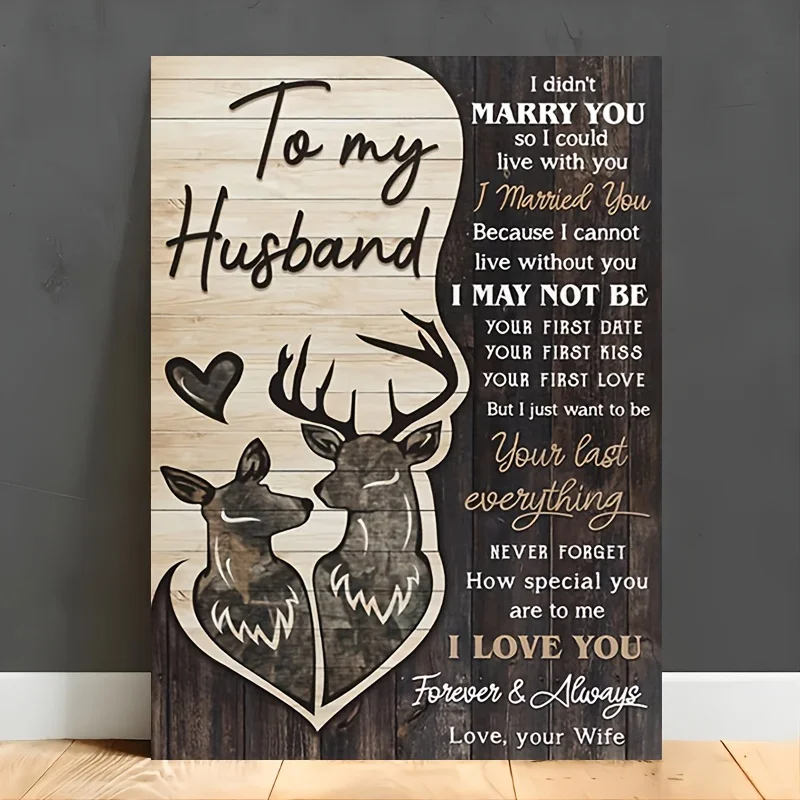 

1PC Canvas Painting in Wooden Frame Deer Love for My Husband Suitable for Home Office Bathroom Living Room Decoration with Frame