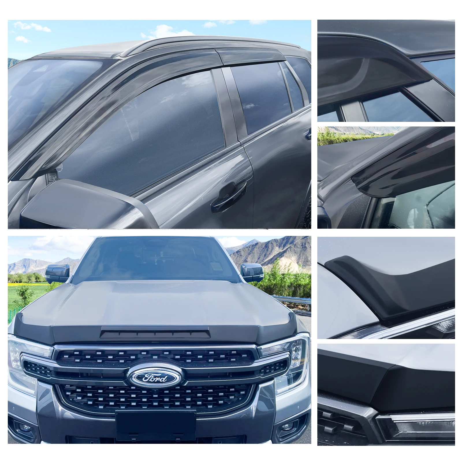 Bonnet Protector Guard +Wind Deflector Window Visor Weather Shield For Ford Everest Next Generation 2023 2024 Accessories