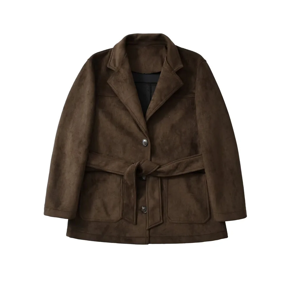 

Зимняя новая женская универсальная замшевая куртка на шнуровке в стиле поездок на работу