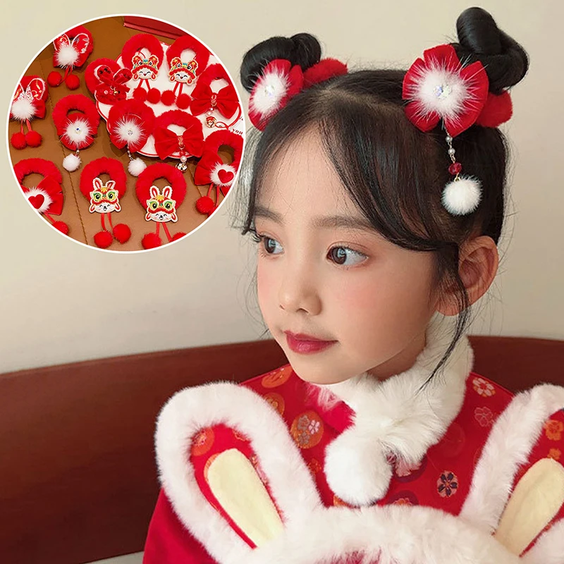 1 Pair Red Bow Hair Ornament Baby Hair Circles Pins Christmas New Year Accessories Hair Clips For Women Girls