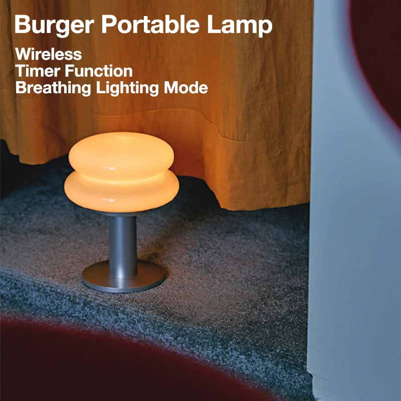 Korean-style Creative Hamburger Night Light Bauhaus-style Popular Ambient Light Rechargeable Table Lamp for Living Room Bedside
