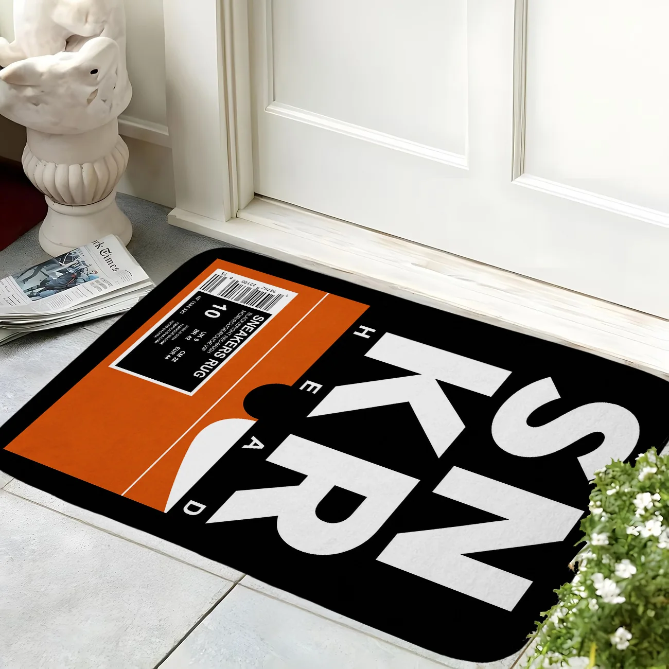 Sneaker Box Style Doormat Creative Orange Label Entrance Rug Aesthetic Non-Slip Floor Mat for Sneakers Head Room Home Decoration