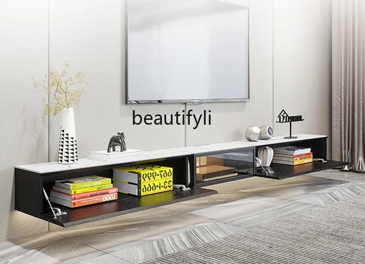 

Suspension Stone Plate TV Cabinet and Tea Table Simple Modern Living Room Ultra-Thin Wall-Mounted Hanging