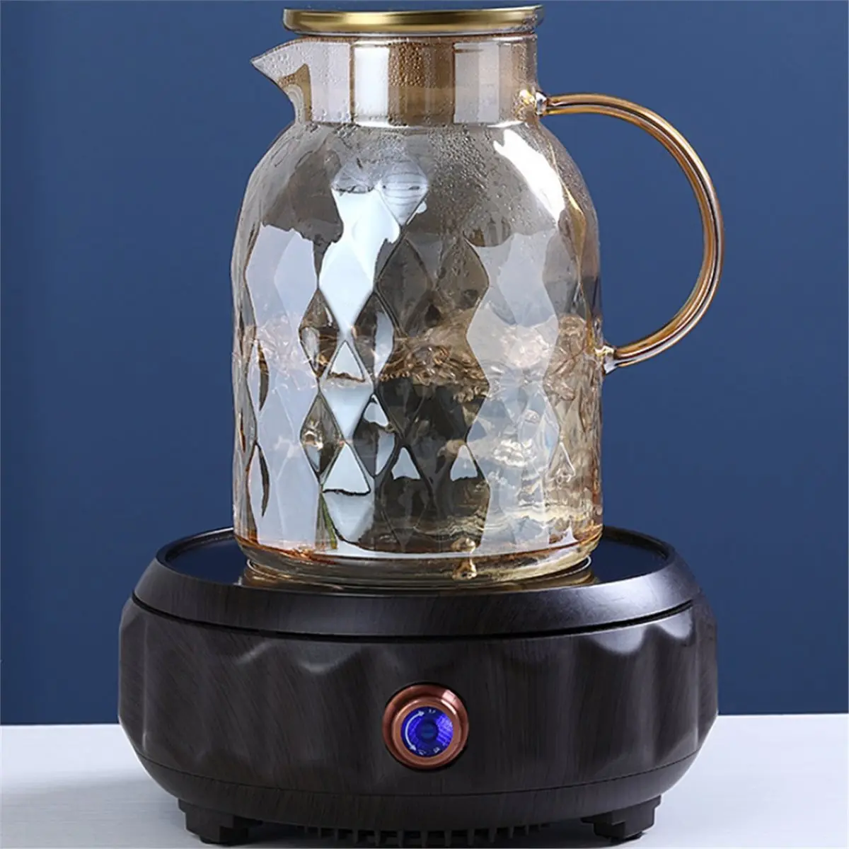 Carafe en verre vintage avec couvercle, en borosilicate résistant à la chaleur, avec poignée et bec verseur pour réfrigérateur