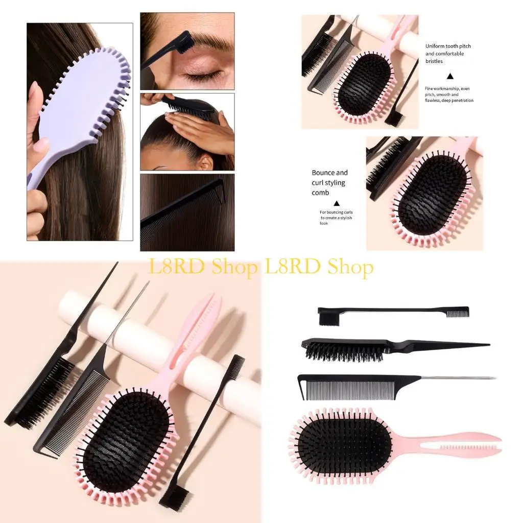 L8RD Bristles Hair Brush Set with Ratted Tail Hair Comb,Teasing Hair Comb Hair Brush Detangling Paddle Brush Women Men