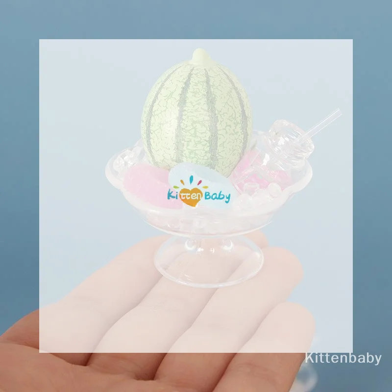 

6Pcs Simulation Ornament Model 1:12 Dollhouse Miniature Dessert Pan Ice Blocks Watermelon Fruit Tray House Decor Toy