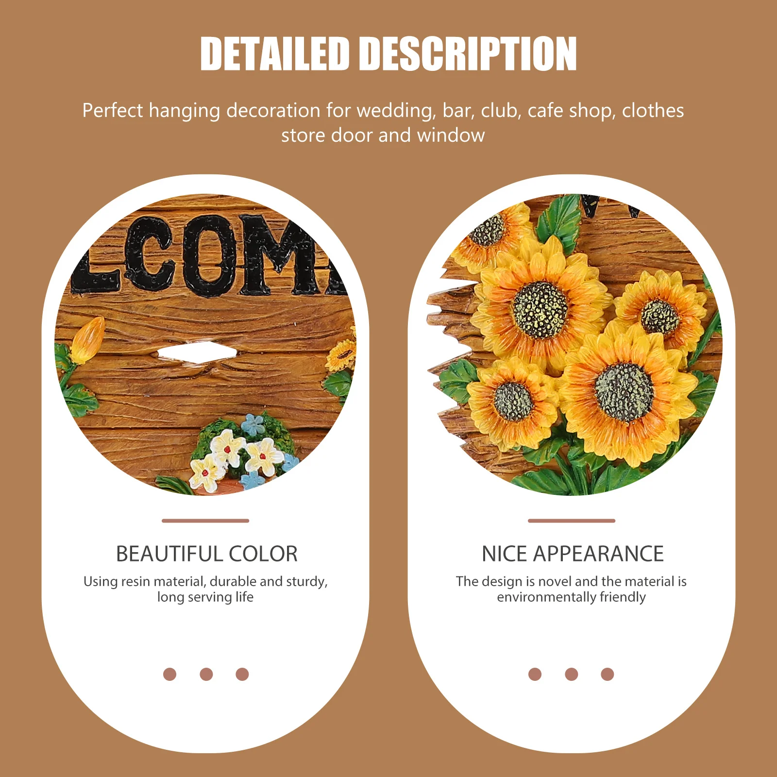 

1Pcs Rustic Resin Welcome Door Sign Sunflower Hanging Pendant Wedding Cafe Shop Garden Outdoor Decor Entrance Plaque