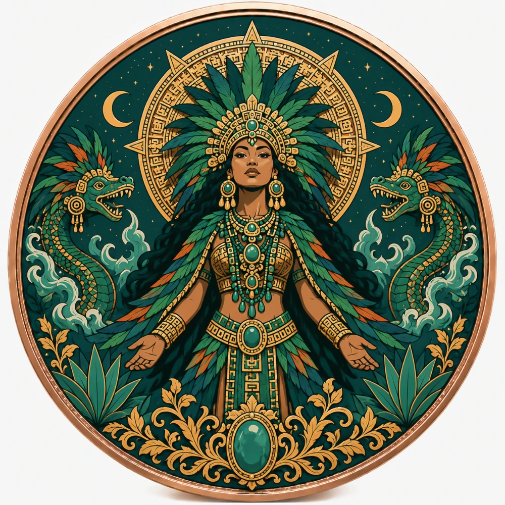 Aztec Mayan Serpent Goddess Copper Coin 1 Troy Ounce Lunar Cycle Astrology Art Challenge Coin for Coin Collectors