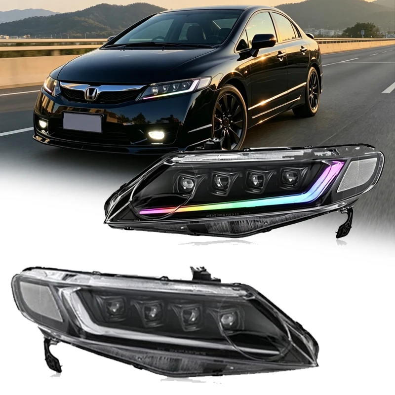 TYPY RGB Headlights for 2006-2011 Honda Civic 4 Door 8th Gen  Headlights Assembly Customizable Dynamic Animation