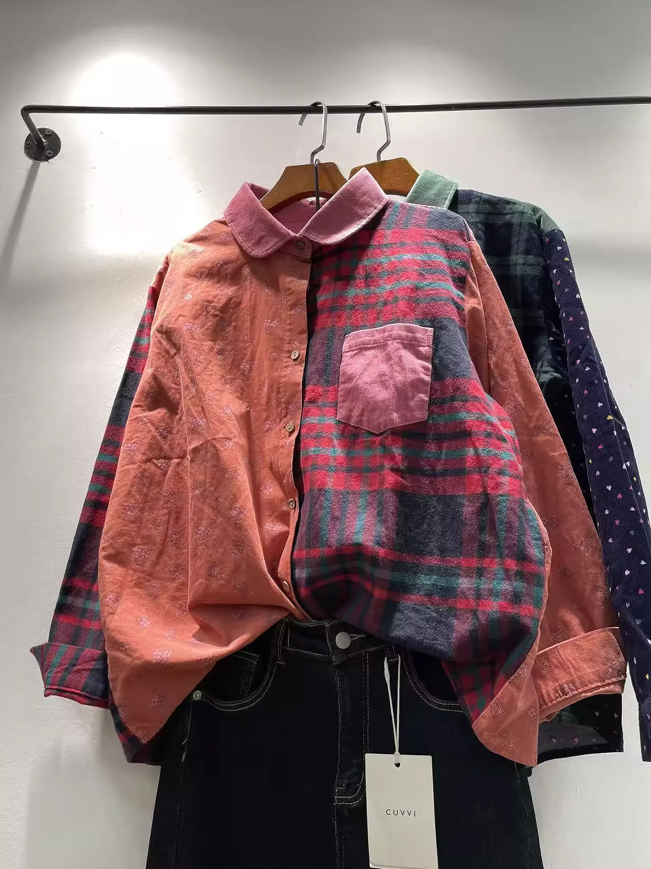 Elegante blusa verde mulher inverno camisas de veludo mori menina japão moda grosso quente xadrez bolinhas retalhos blusas