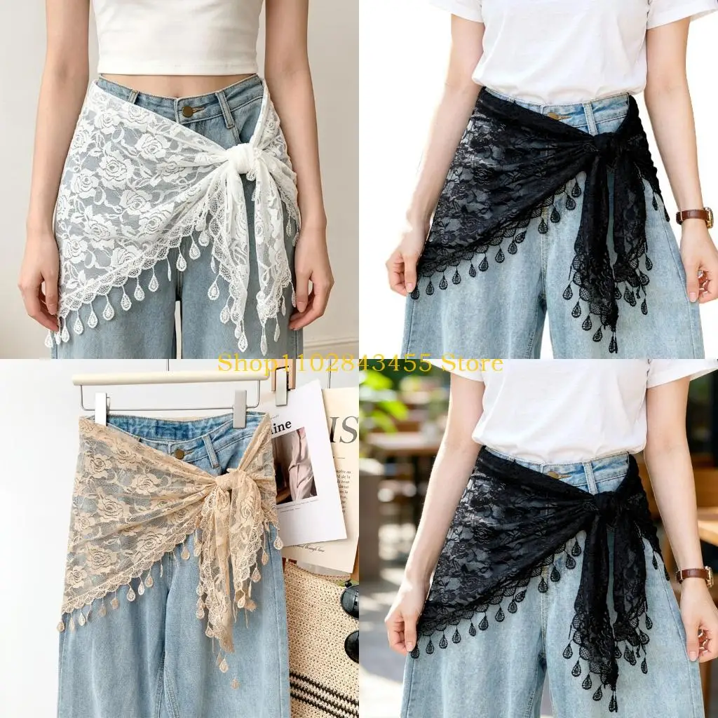 49MC Decorative Lace Wrap Scarf with Lightweight Texture Waist Scarf for Daily Looks