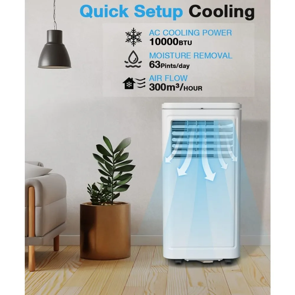 CA portátil con deshumidificador y ventilador, 2 velocidades de ventilador, temporizador de 24H, Control remoto, eficiencia energética, para habitación de hasta 450 pies cuadrados