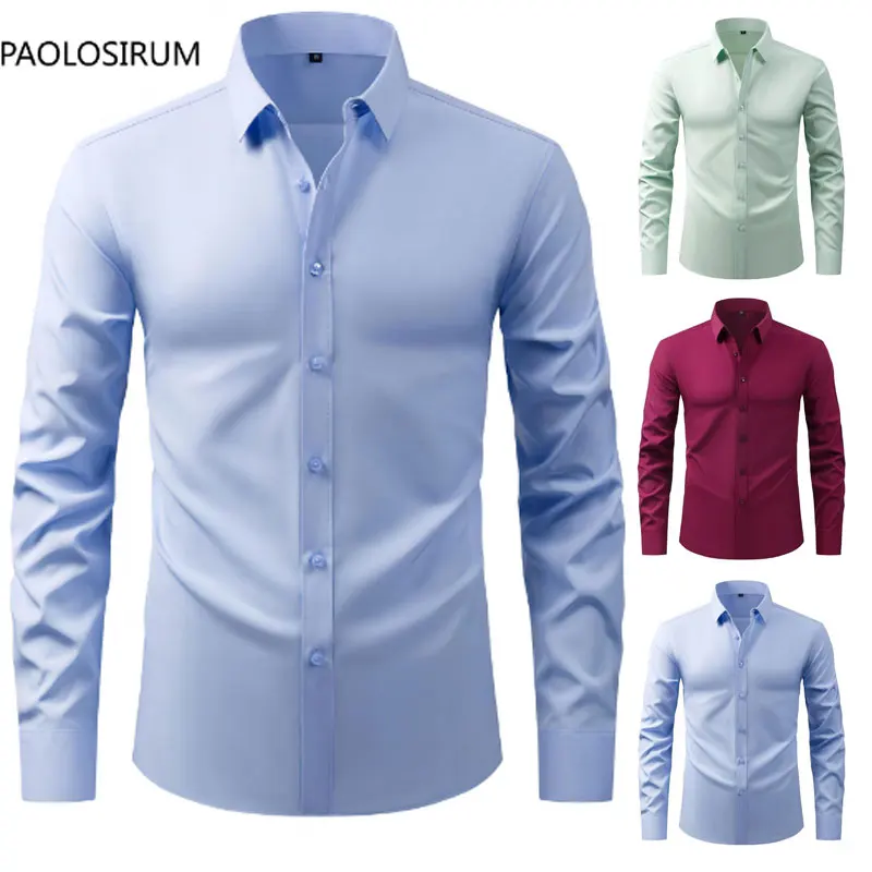 New American size men\'s dress shirt long sleeve free ironing business casual breathable high quality slim fashion large size